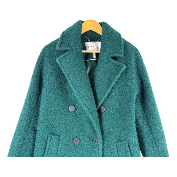 BCBGeneration Double Breasted Bouclé Longline Coat Emerald Green Women’s Small - Picture 5 of 9